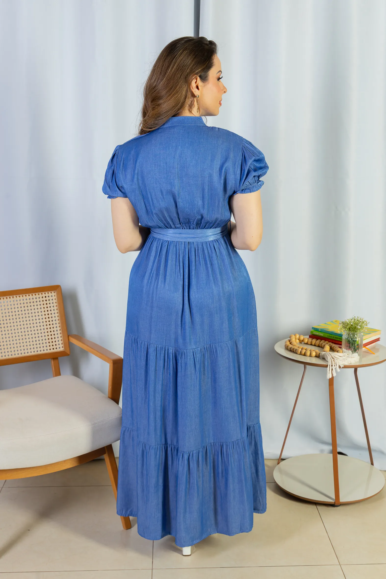 Vestido Logo Detalhe Botão Lyocell Vitória Azul Escuro - Image 15