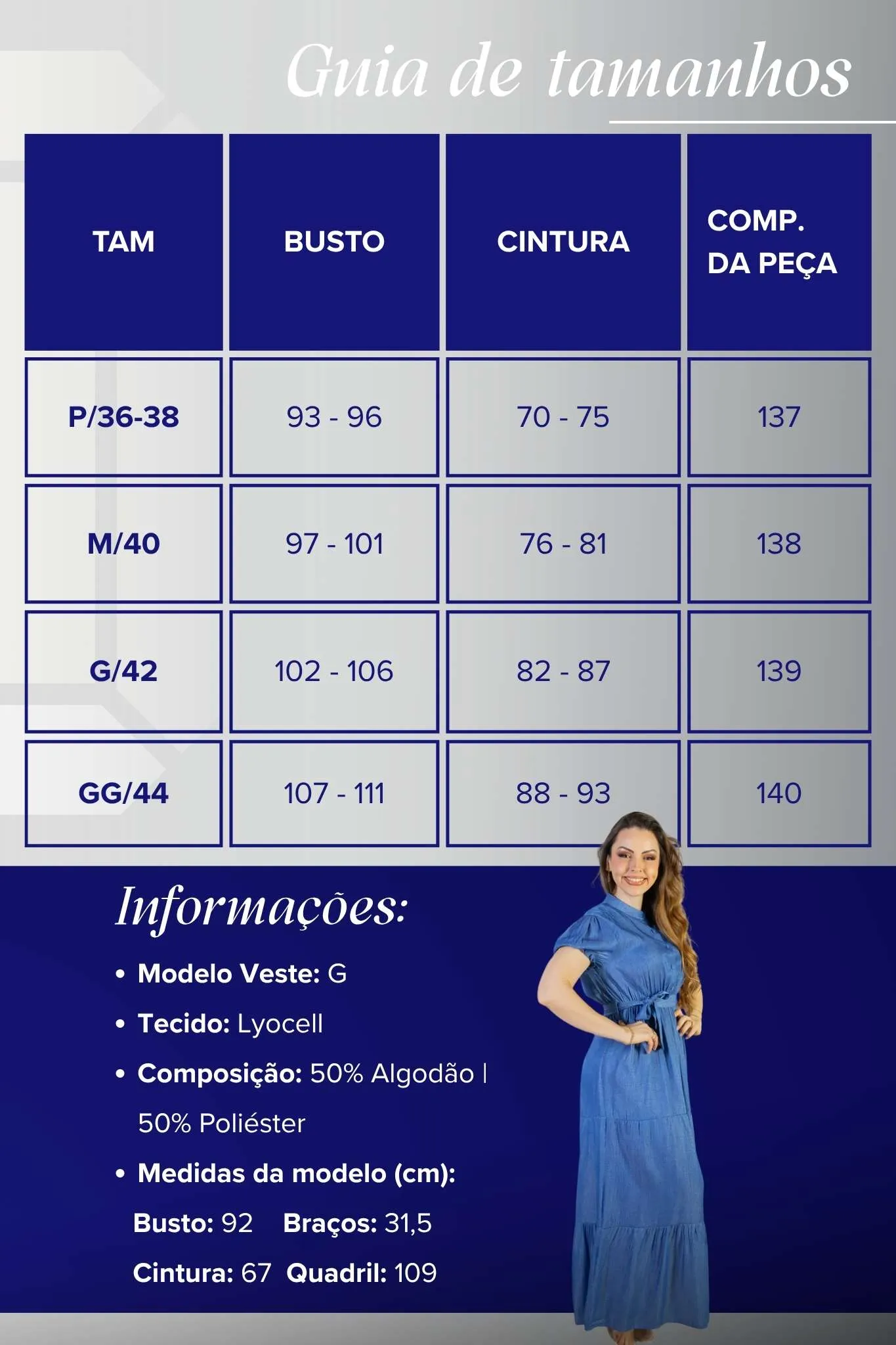 Vestido Logo Detalhe Botão Lyocell Vitória Azul Escuro - Image 3