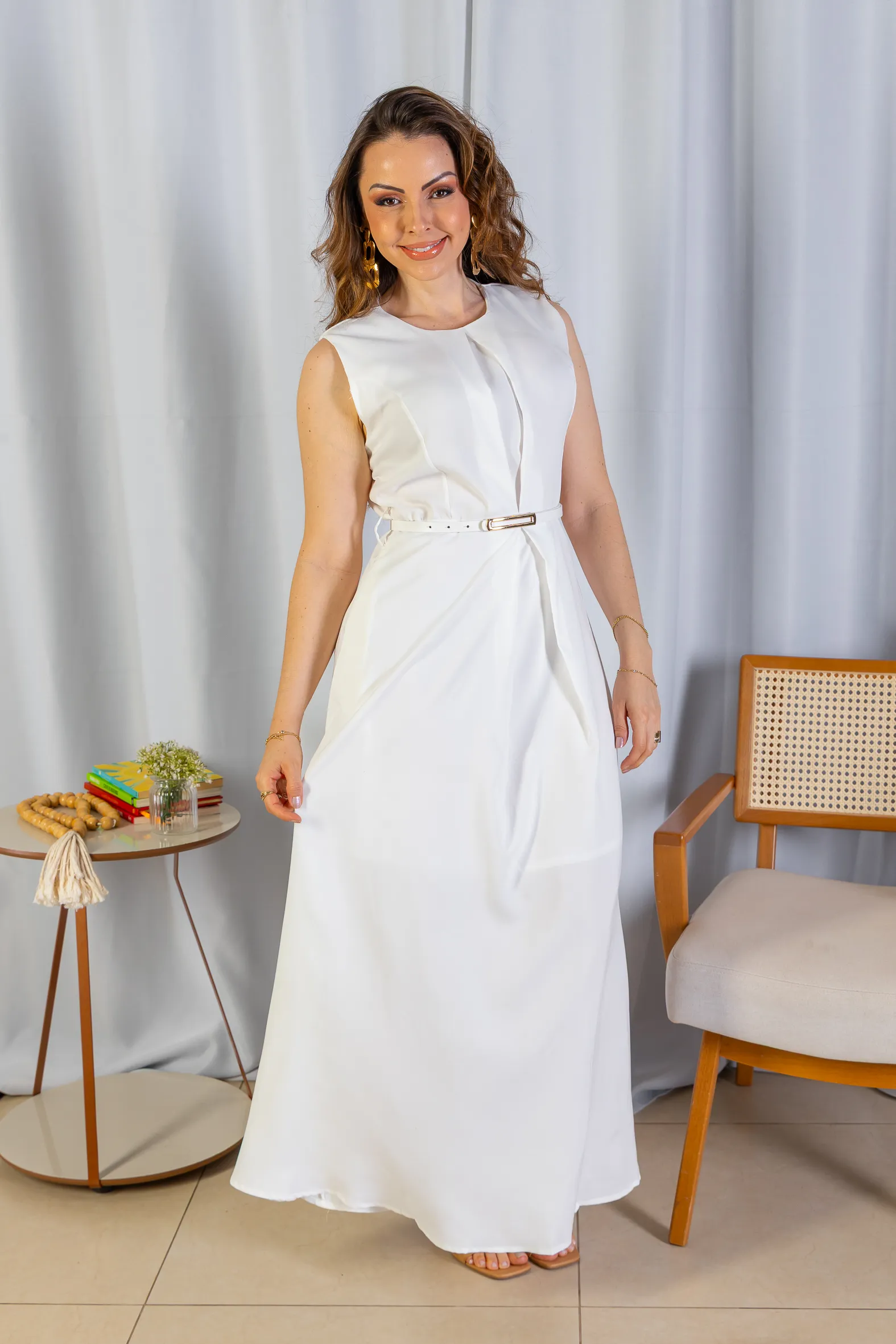 Vestido Longo Alfaiataria Detalhe Cinto Patrícia Poeta Branco - Image 11