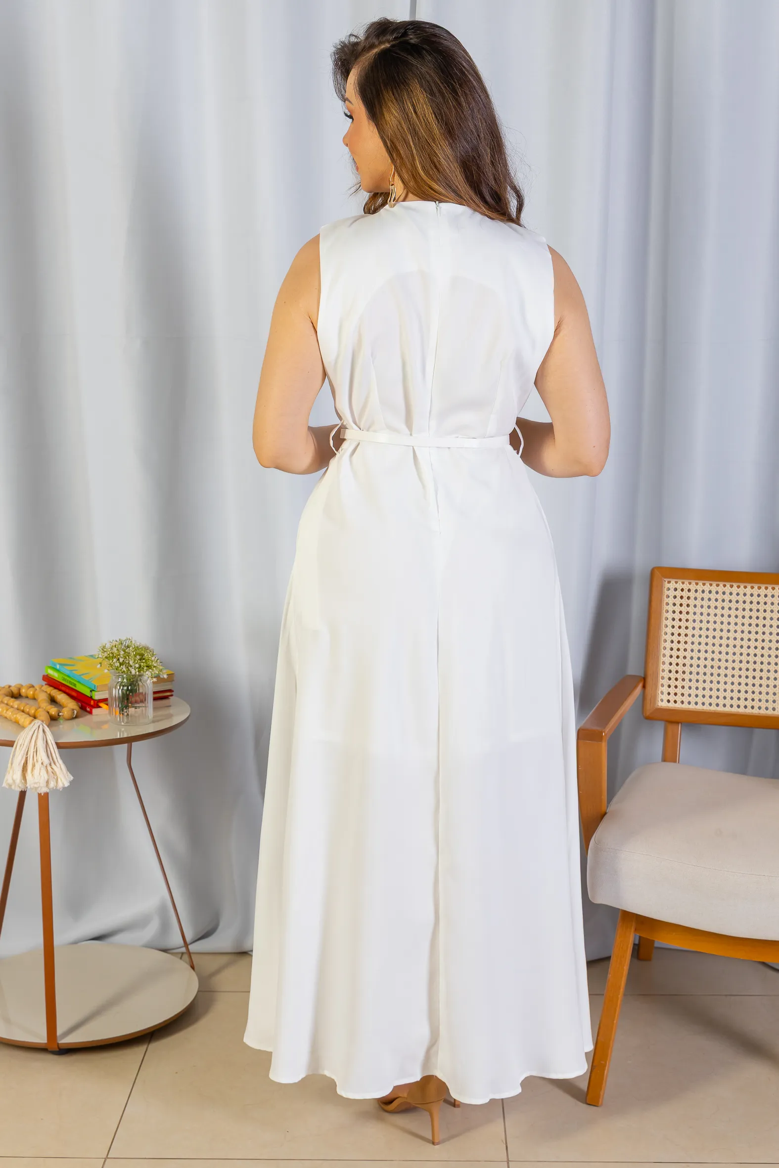 Vestido Longo Alfaiataria Detalhe Cinto Patrícia Poeta Branco - Image 5