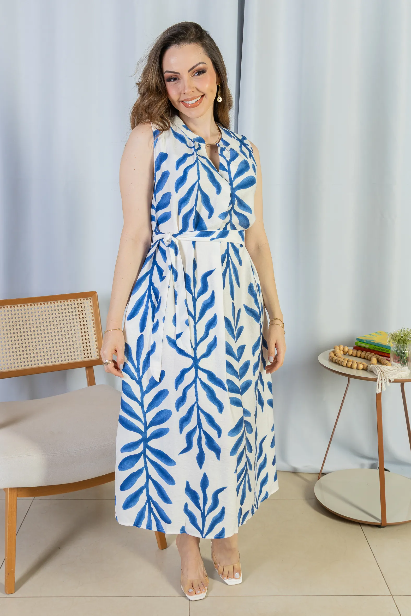 Vestido Midi Regata Visco Rústico Luana Estampado Azul - Image 13