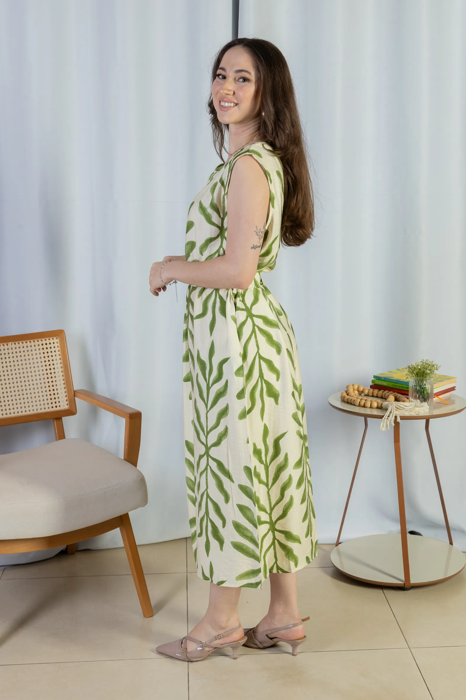 Vestido Midi Regata Visco Rústico Luana Estampado Verde - Image 4