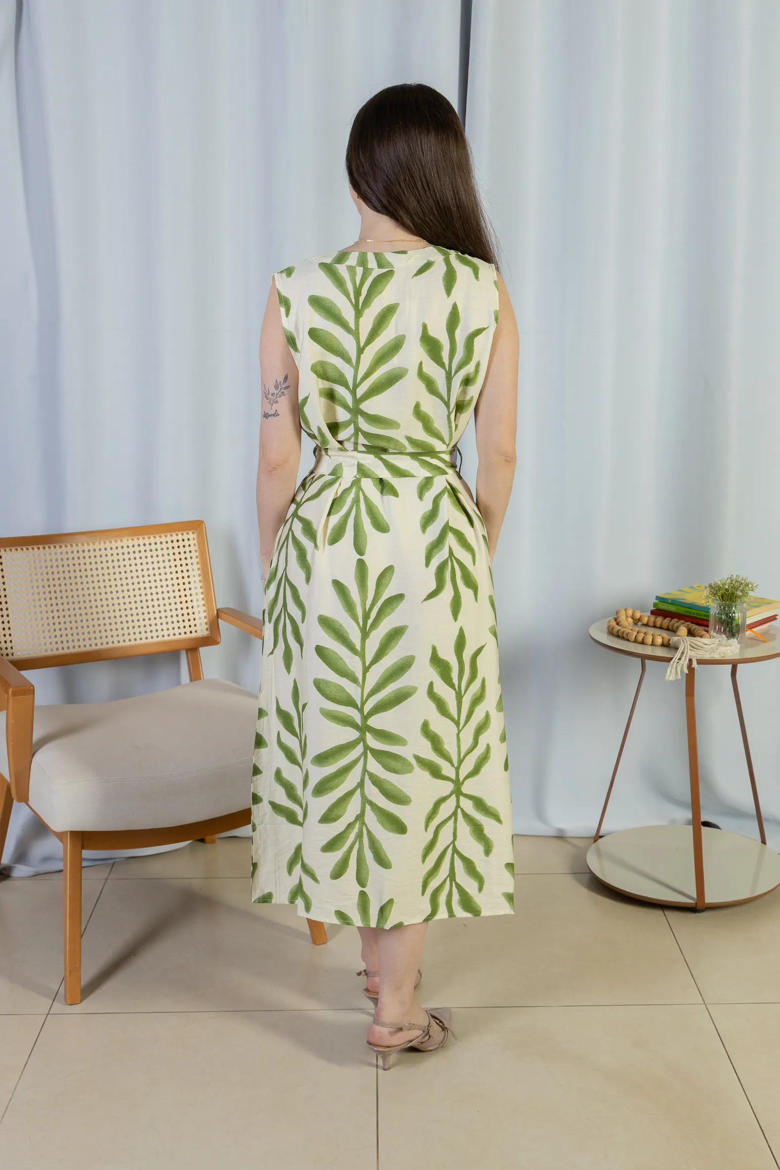 Vestido Midi Regata Visco Rústico Luana Estampado Verde - Image 5