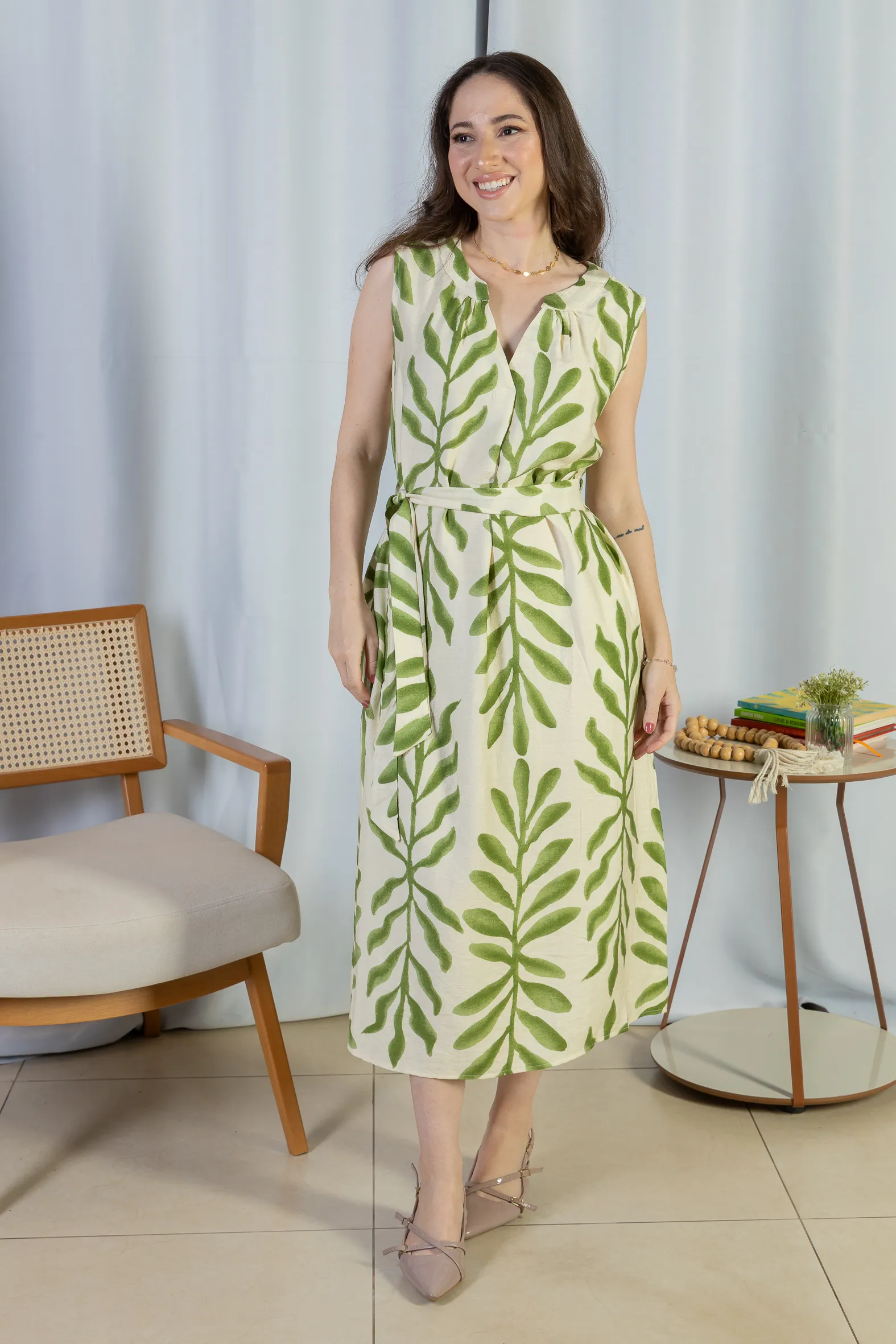 Vestido Midi Regata Visco Rústico Luana Estampado Verde - Image 7