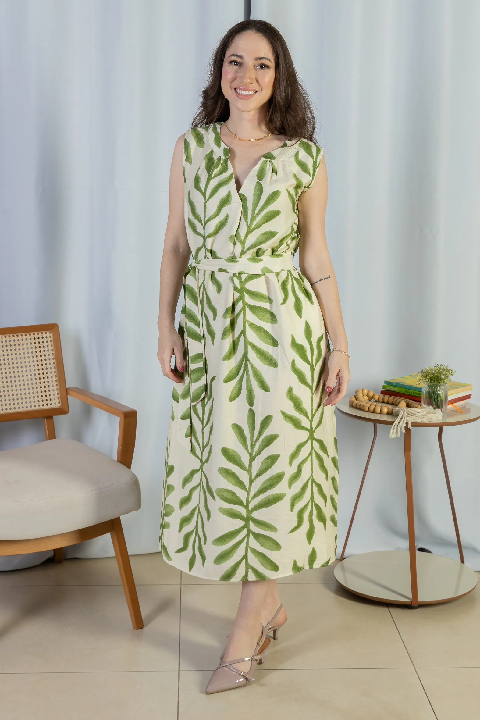 Vestido Midi Regata Visco Rústico Luana Estampado Verde - Image 8