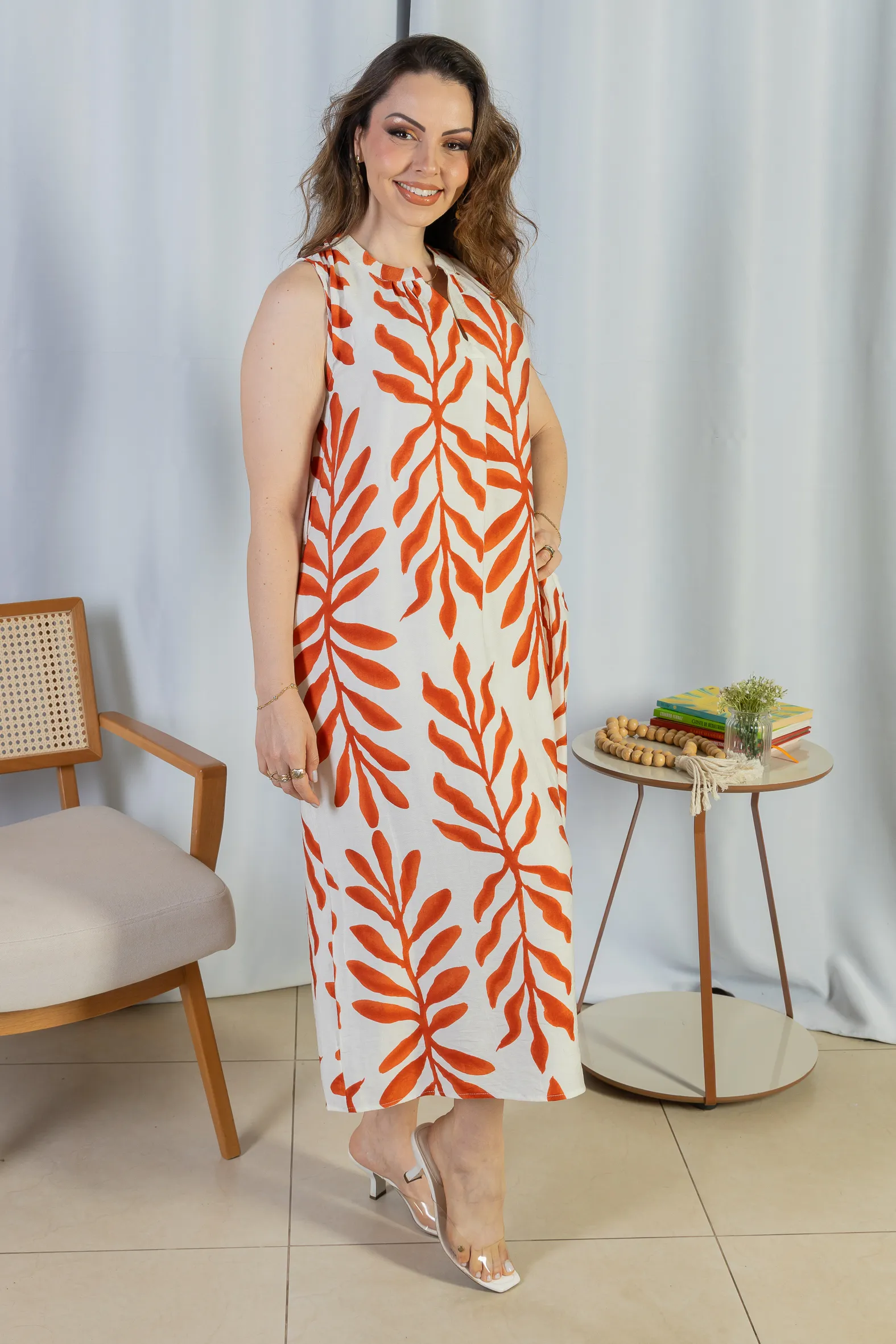 Vestido Midi Regata Visco Rústico Luana Estampado Vermelho - Image 4