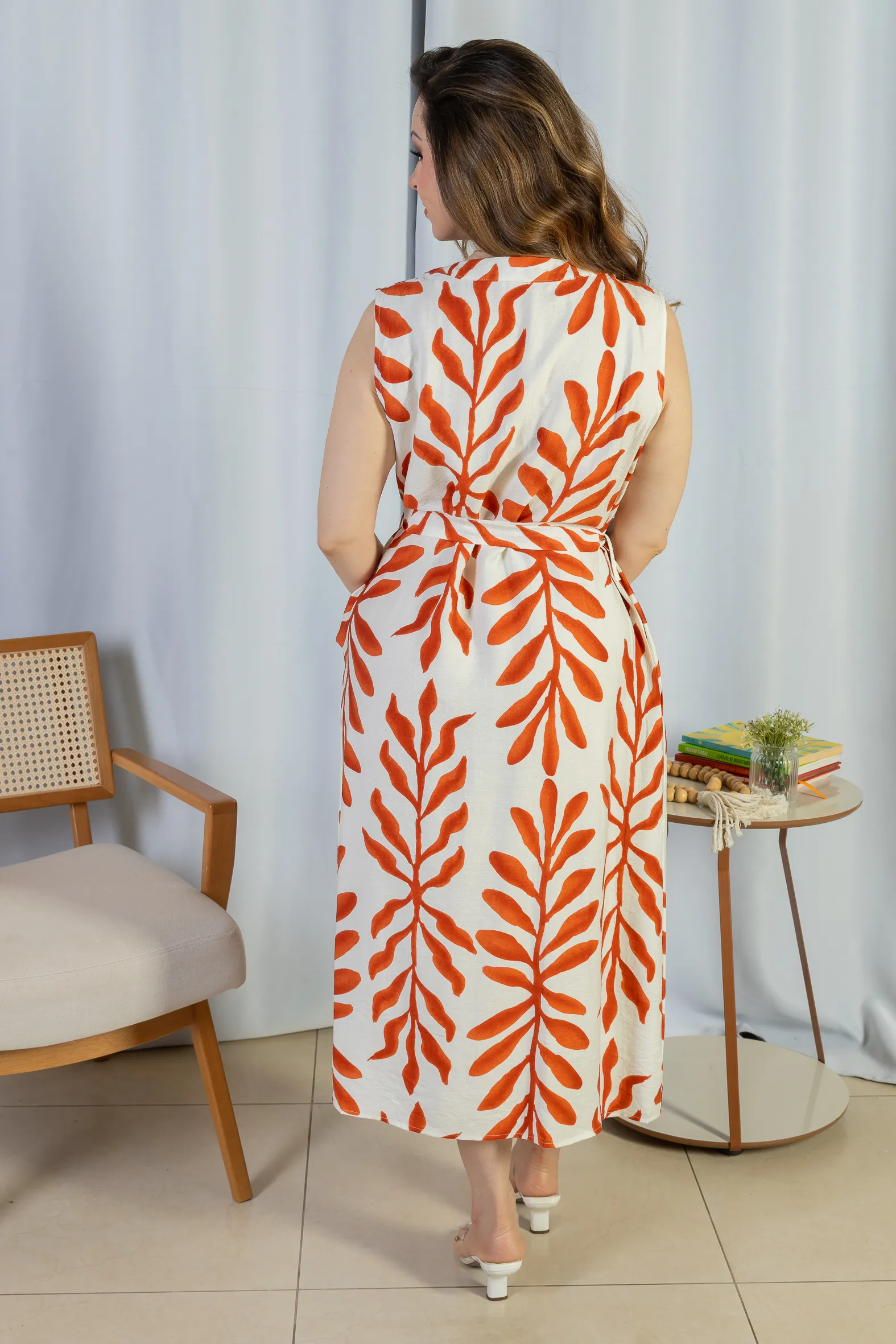 Vestido Midi Regata Visco Rústico Luana Estampado Vermelho - Image 5