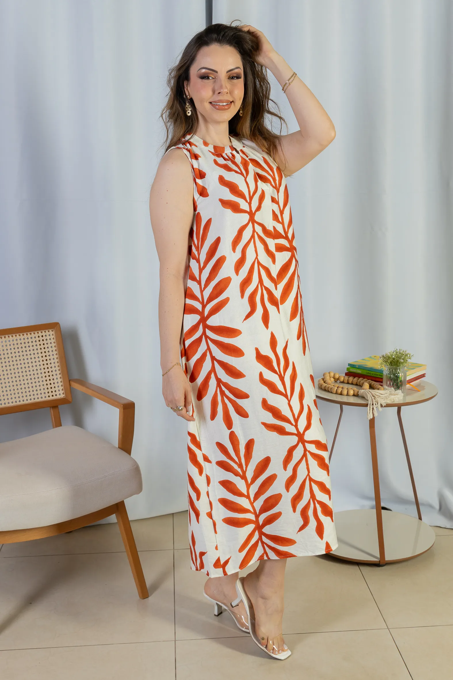 Vestido Midi Regata Visco Rústico Luana Estampado Vermelho - Image 6