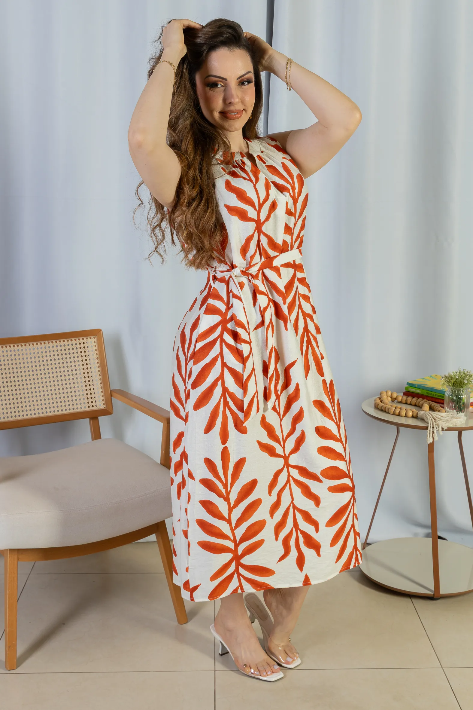 Vestido Midi Regata Visco Rústico Luana Estampado Vermelho - Image 8