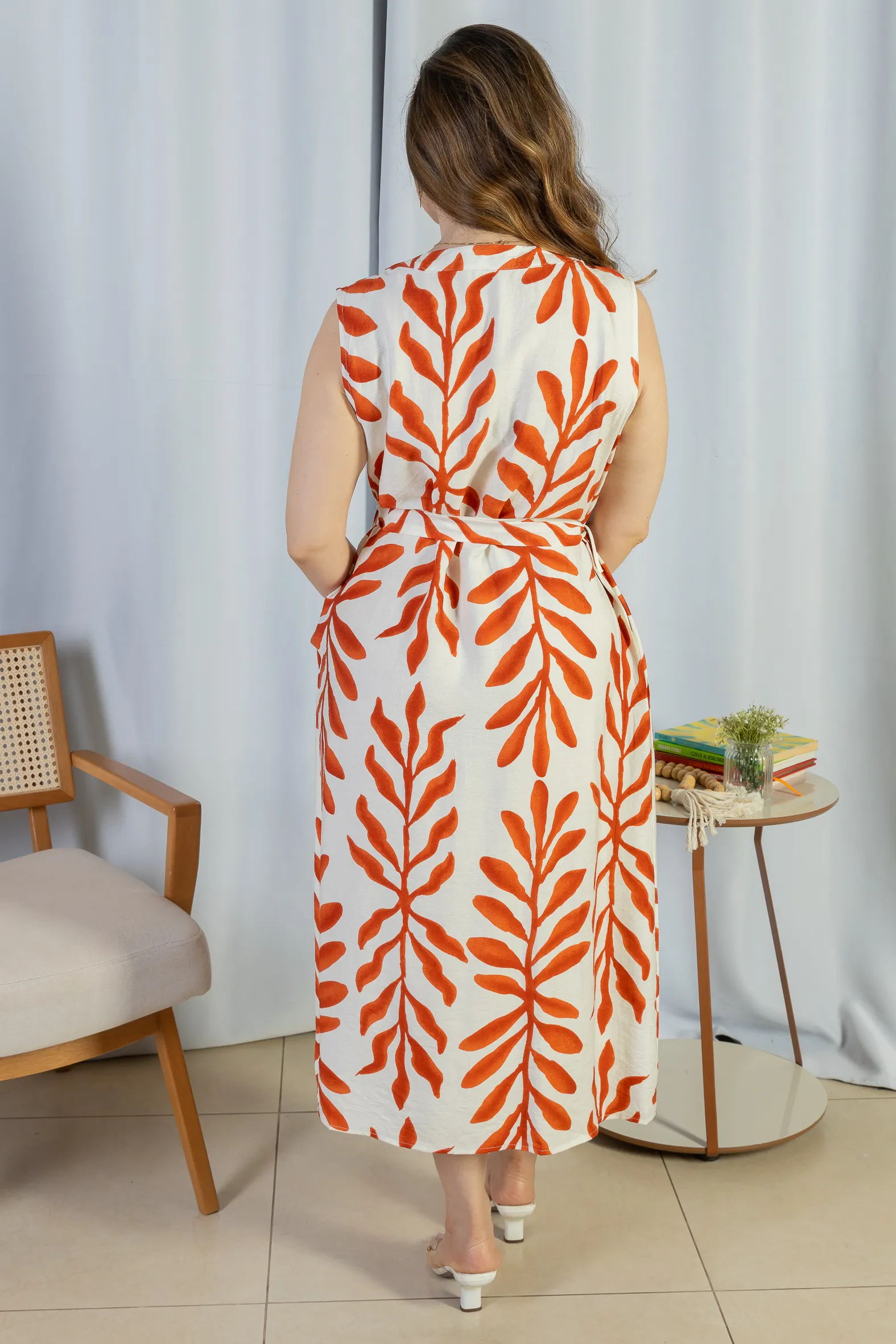 Vestido Midi Regata Visco Rústico Luana Estampado Vermelho - Image 9